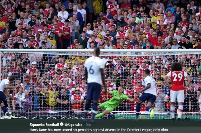 Arsenal sempat tertinggal 0-2 pada menit ke-40 setelah Harry Kane sukses mencetak gol melalui titik penalti usai Son Heung-Min dilanggar oleh Granit Xhaka di dalam kotak penalti pada pertandingan pekan keempat Liga Inggris, Minggu (1/9/2019).