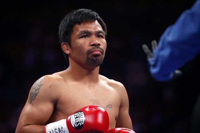 LAS VEGAS, NEVADA - JULY 20:  Manny Pacquiao gets ready for the start of his WBA welterweight title fight against Keith Thurman at MGM Grand Garden Arena on July 20, 2019 in Las Vegas, Nevada.  (Photo by Steve Marcus/Getty Images)