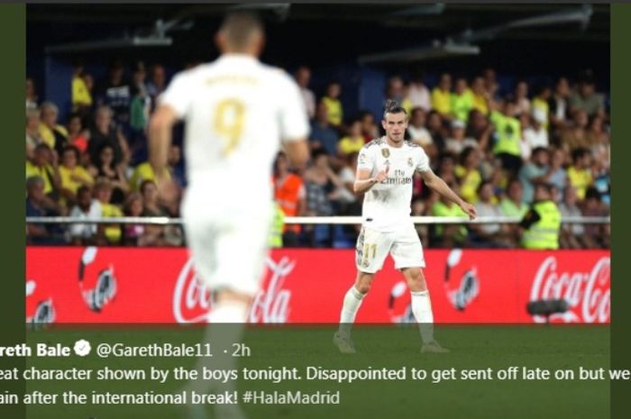 Winger Real Madrid, Gareth Bale, melakukan selebrasi seusai jebol gawang Villarreal pada Minggu (1/9/2019).
