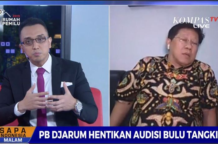 Program Director Bakti Olahraga Djarum Foundation, Yoppy Rosimin, saat berbicara kepada anchor KompasTV, Aiman Witjaksono, di acara Sapa Indonesia Malam, Senin (9/9/2019).