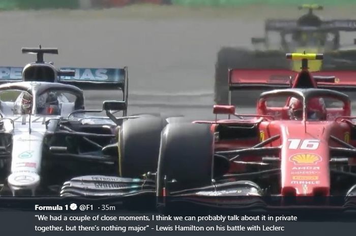 Persaingan Lewis Hamilton (kiri) dan Charles Leclerc (kanan) saat balapan Formula 1 GP Italia 2019 di Sirkuit Monza, 8 Septermber 2019.