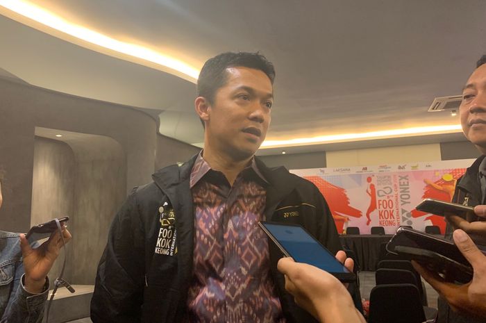 Mantan pemain bulu tangkis nasional, Taufik Hidayat, pada konferensi pers Foo Kok Keong International Cup 2019 di Jakarta, Kamis (12/9/2019)