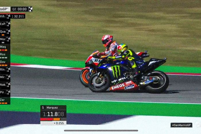 Insiden antara Marc Marquez dan Valentino Rossi di Kualifikasi MotoGP San Marino 2019, Sabtu (14/9/2019).