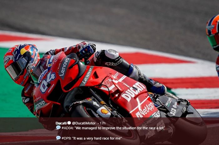 Pembalap Ducati, Andrea Dovizioso, finis di posisi keenam pada balapan MotoGP San Marino 2019 di Sirkuit Misano, 15 September 2019.