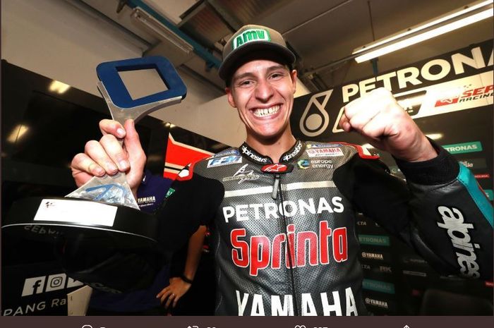 Ekspresi pembalap Petronas Yamaha SRT, Fabio Quartararo, usai mengamankan posisi 3 dalam MotoGp San Marino 2019