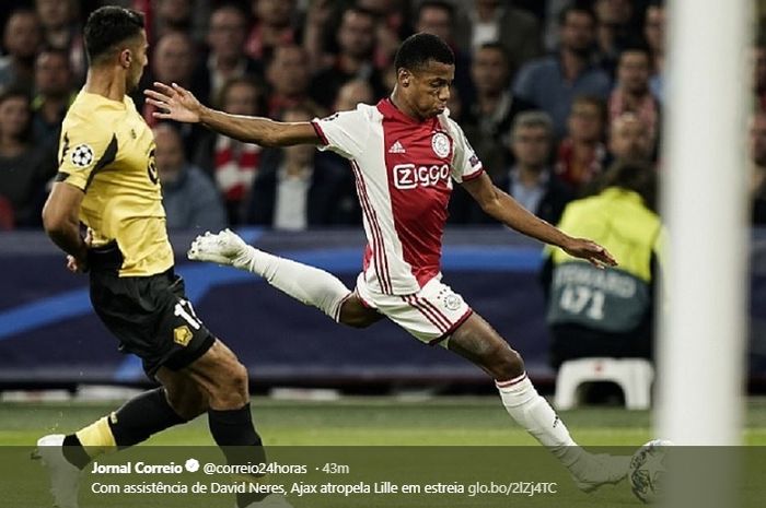 Penyerang sayap muda milik Ajax Amsterdam, David Neres, turut mencetak gol dalam kemenangan 3-0 Ajax Amsterdam atas Lille di ajang Liga Champions, Selasa (17/9/3029) atau Rabu (18/9/2019) dini hari WIB.