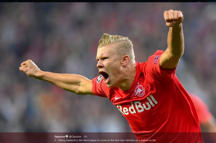 Selebrasi penyerang Red Bull Salzburg, Erling Haaland.