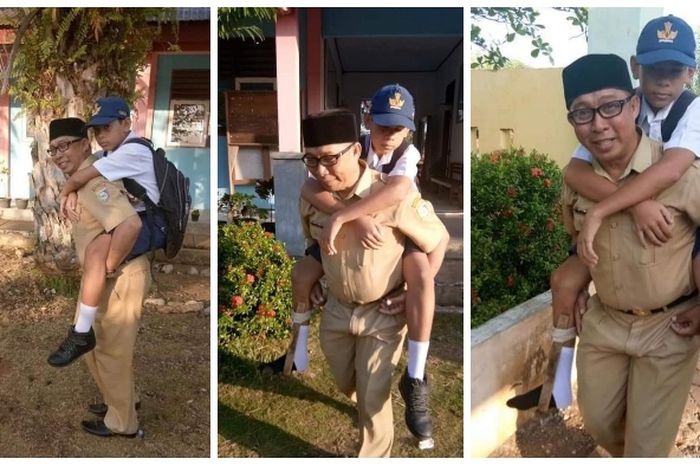 Viral! Aksi seorang guru di Morowali yang jemput muridnya dan menggendongnya hingga ke sekolah.