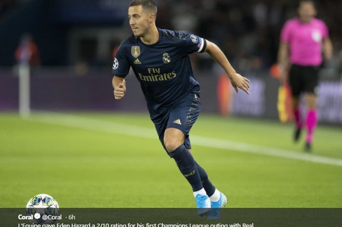 Eden Hazard dalam penampilan debutnya bersama Real Madrid di Liga Champions kala bertanding dengan Paris Saint-Germain pada laga perdana Grup A Liga Champions, Rabu (18/9/2019) atau Kamis dini hari WIB.