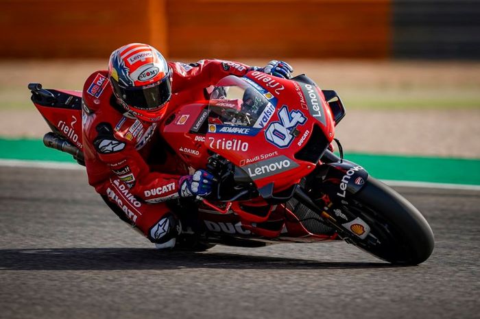 Pembalap Ducati, Andrea Dovizioso saat sesi latihan bebas hari kedua MotoGP Aragon 2019, Sabtu (21/9/2019)