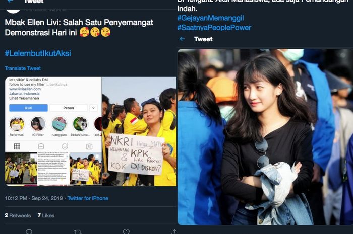 Kicauan-kicauan viral tentang mahasiswi saat demo.