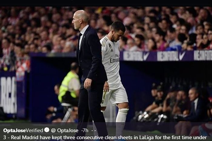 Eden Hazard saat digantikan pelatih Real Madrid, Zinedine Zidane.