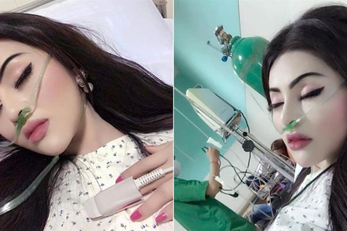 Wanita berdandan cantik meski terbaring sakit.