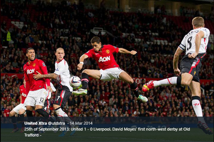 Striker United, Javier Hernandez mencetak Gol dalam laga bertajuk North West Derby 