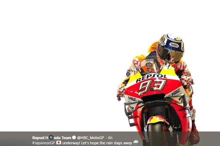 Aksi pembalap Repsol Honda, Marc Marquez, dalam sesi latihan bebas MotoGP Jepang di Sirkuit Motegi, 18 Oktober 2019.