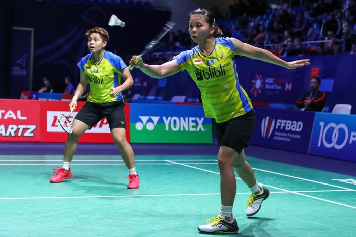 Ganda putri Indonesia, Greysia Polii/Apriyani Rahayu kala berlaga pada babak kesatu French Open 2019 Selasa (22/10/2019)