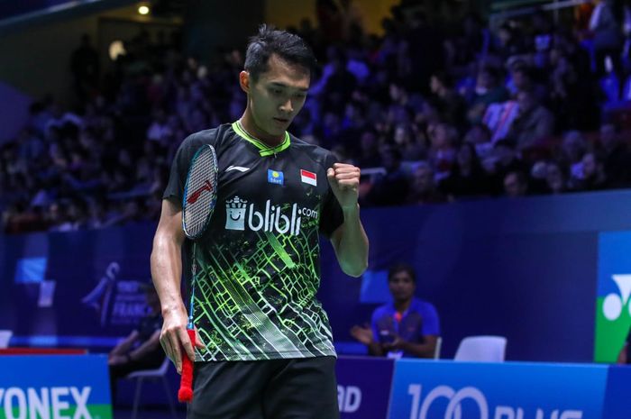 Pemain tunggal putra Indonesia, Jonatan Christie, tampil pada babak pertama French Open 2019 di Paris, Prancis, Rabu (23/10/2019) waktu setempat. 