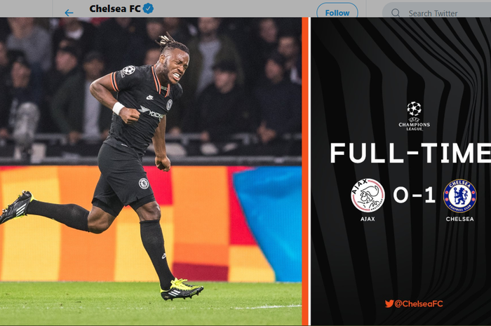 Chelsea mengalahkan Ajax Amsterdam pada matchday 3 Liga Champions lewat gol Michy Batshuayi, Rabu (24/10/2019).