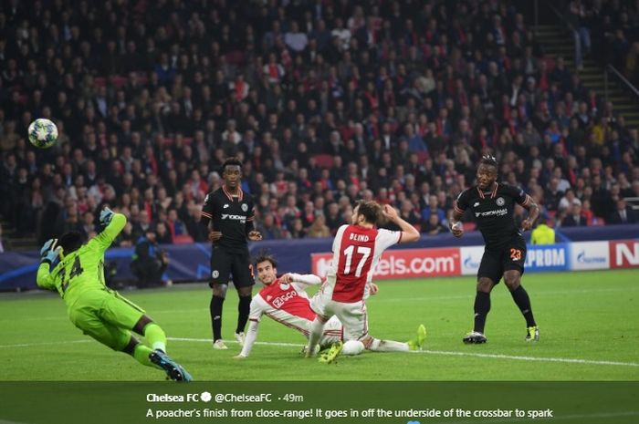 Penyerang Chelsea, Michy Batshuayi, mencetak gol tunggal kemenangan Chelsea atas Ajax Amsterdam pada pertandingan matchday ketiga  Grup H Liga Champions di Stadion  Johan Cruijff ArenA , Rabu (23/10/2019).