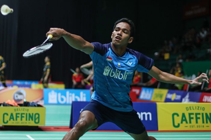 Pemain tunggal putra Indonesia, Chico Aura Dwi Wardoyo, tampil pada Indonesia International Challenge 2019 pada pertandingan di GOR Bulutangkis Djarum, Magelang, Jawa Tengah, Kamis (24/10/2019)