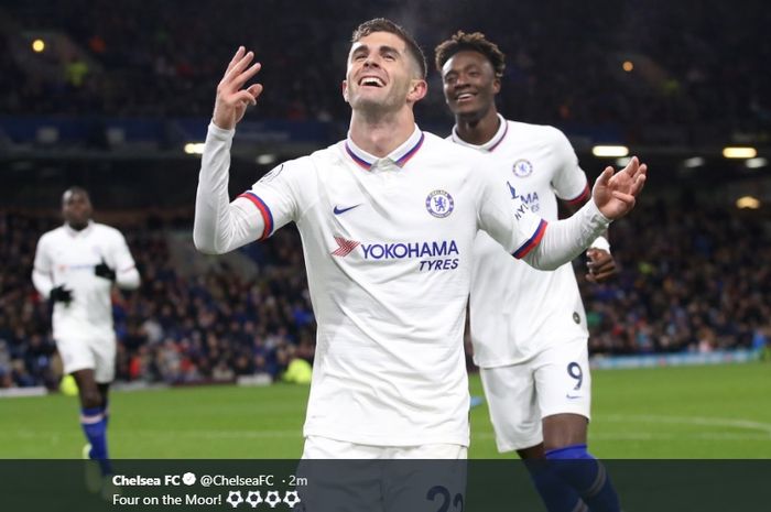 Winger Chelsea, Christian Pulisic, sukses mencatatkan perfect hat-trick ke gawang Burnley dan membawa timnya unggul 3-0 pada pertandingan pekan ke-10 LIga Inggris 2019-2020, Sabtu (26/10/2019).