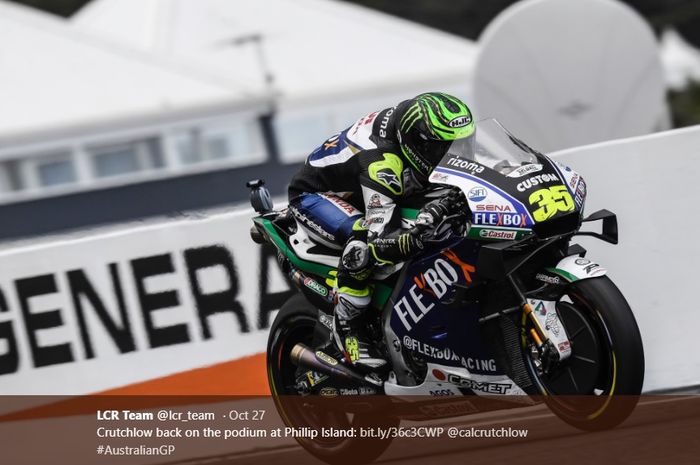 Aksi pembalap LCR Honda, Cal Crutchlow pada seri MotoGP Australia 2019, Minggu (27/10/2019)