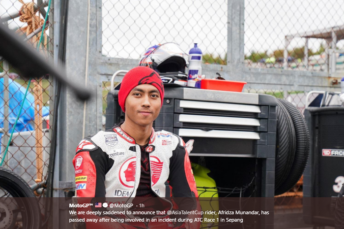 Pembalap Asia Talent Cup asal Indonesia, Afridza Munandar, yang meninggal dunia saat melakoni seri balapan di Sirkuit Sepang, Malaysia, Sabtu (2/11/2019)