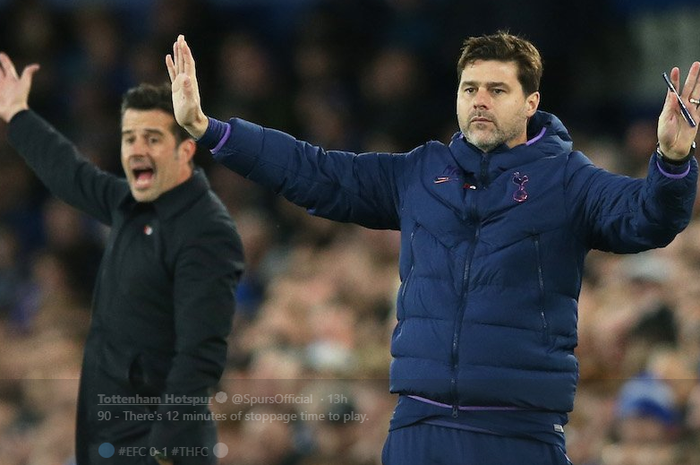 Pelatih Tottenham Hotspur, Mauricio Pochettino saat bersua ke markas Everton pada Minggu (3/11/2019).