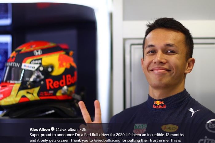 Alexander Albon akan menjadi pembalap Red Bull Racing di F1 musim 2020.