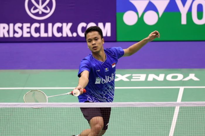 Pebulu tangkis tunggal putra Indonesia, Anthony Sinisuka Ginting, berlaga pada babak kedua Hong Kong Open 2019, Kamis (14/11/2019)