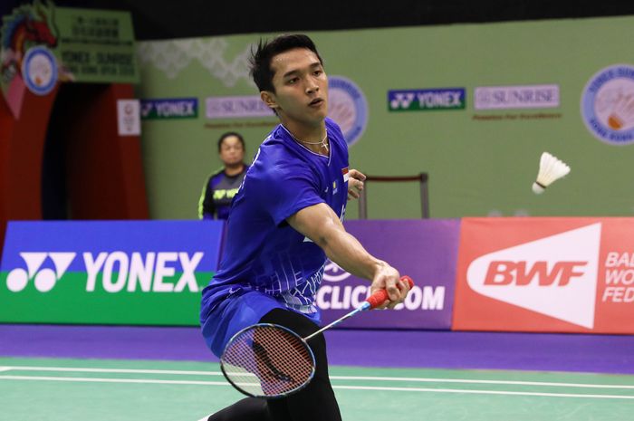 Pebulu tangkis tunggal putra, Jonatan Christie, bertanding pada perempat final Hong Kong Open 2019, Jumat (15/11/2019)