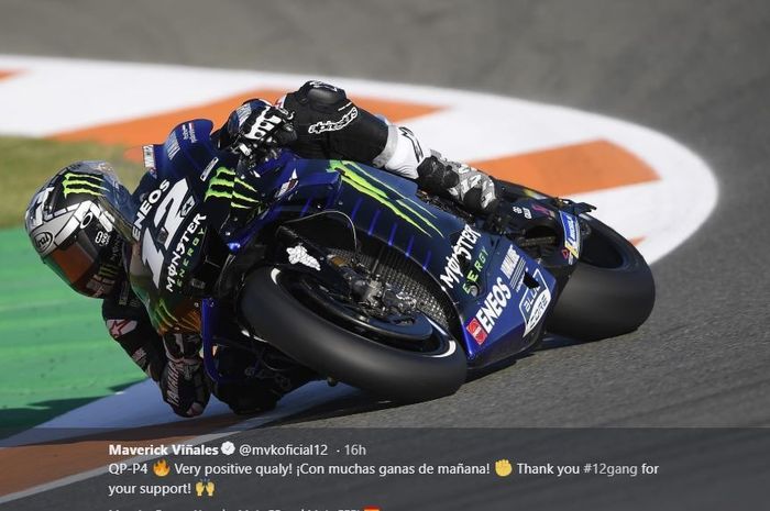 Aksi pembalap Monster Energy Yamaha, Maverick Vinales pada sesi kualifikasi MotoGP Valencia 2019, Sabtu (16/11/2019)