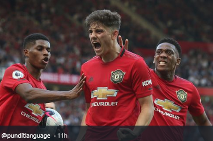 Trio penyerang Manchester United, Marcus Rashford (Kiri), Daniel James, dan Anthony Martial.