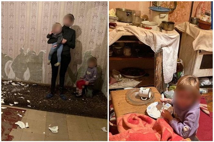 Saking laparnya, Diana (5) dan Anya (1) kakak beradik asal Ukraina ini sampai nyemil tembok rumahnya. Mereka ditelantarkan oleh ibunya yang sibuk bertengkar dengan pacarnya.