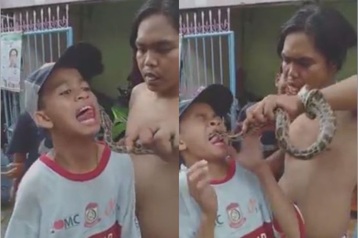 Mulut dan LIdah anak digigit ular.
