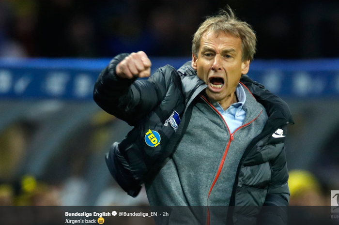 Juergen Klinsmann menjalani debut sebagai pelatih Hertha Berlin dalam laga pekan ke-13 Bundesliga melawan Borussia Dortmund, Sabtu (30/11/2019).