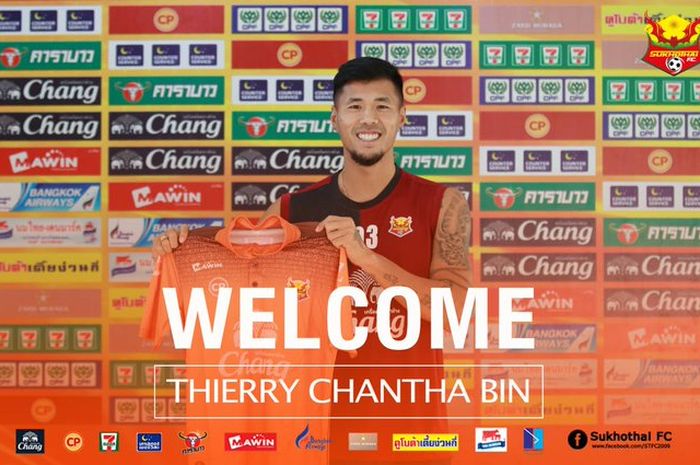 Pengumuman beergabungnya Thierry Chantha Bin dengan klub Liga Thailand 1, Sukhothai FC.