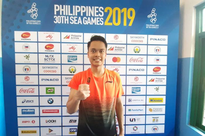 Tunggal putra Anthony Sinisuka Ginting sukses memenangi pertandingannya untuk membawa Indonesia meraih medali emas bulu tangkis beregu SEA Games 2019, Rabu (4/12/2019).