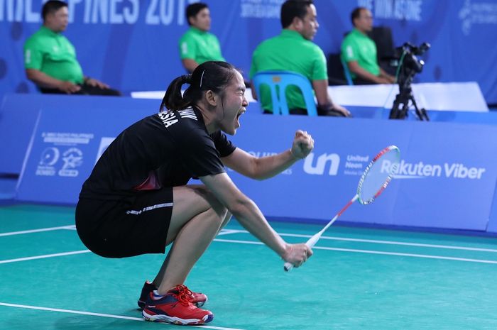 Ekspresi Ruselli Hartawan usai melaju ke babak final SEA Games 2019, Minggu (8/12/2019)