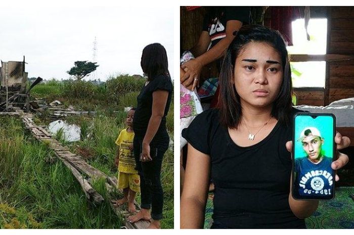 Siti Zulaeha saat melihat rumahnya yang telah rata dengan tanah (kiri), Siti memperlihatkan wajah sang kekasih (kanan)