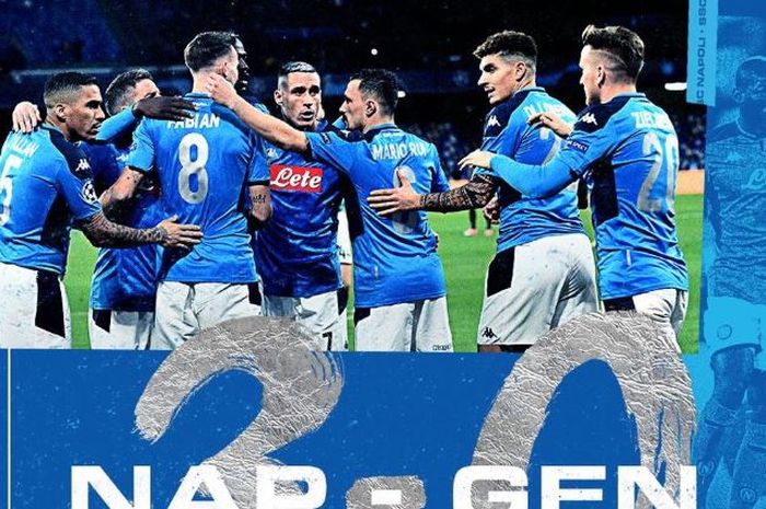 Napoli unggul 3-0 atas Genk pada babak pertama.