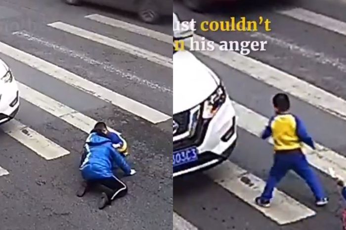 Dengan heroiknya, seorang bocah di China mengamuk dan memaki-maki orang yang menabrak ibunya hingga terpental