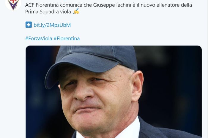 Fiorentina menunjuk Giuseppe Iachini sebagai pelatih baru menggantikan Vincenzo Montella, Senin (23/12/2019).