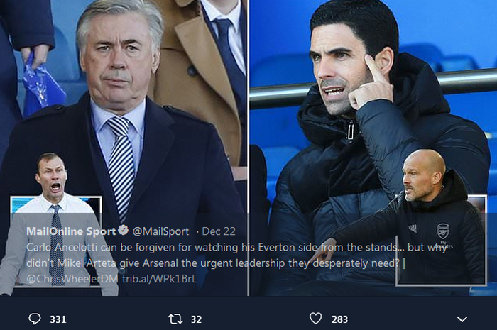 Kolase foto pelatih anyar Everton, Carlo Ancelotti (kanan) dan pelatih baru Arsenal, Mikel Arteta (kiri).