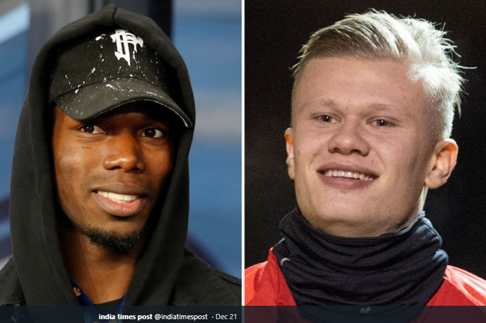 Gelandang Manchester United, Paul Pogba (Kiri), dan striker incaran The Red Devils, Erling Haaland (Kanan).