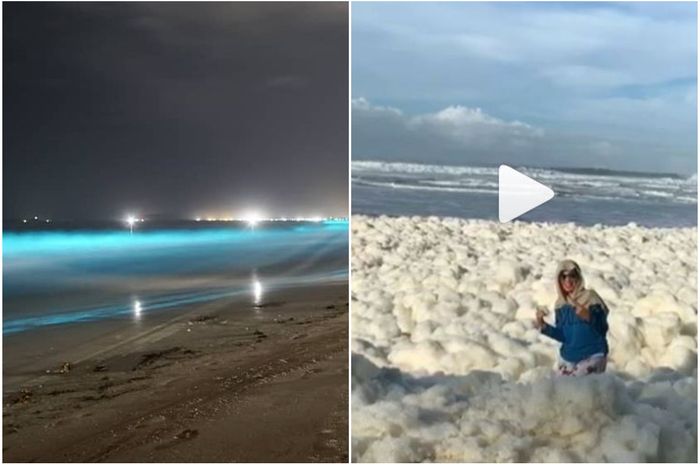 Fenomena aneh tapi nyata. Laut di Lampung ini menyala biru terang di malam hari dan berbusa di siang hari.