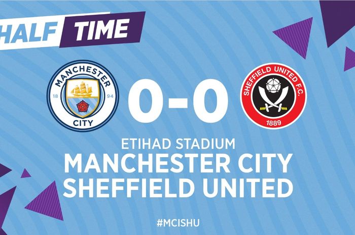 Laga babak pertama Manchester City vs Sheffield United pada pekan ke-20 Liga Inggris masih sama kuat 0-0, Minggu (29/12/2019) di Stadion Etihad.