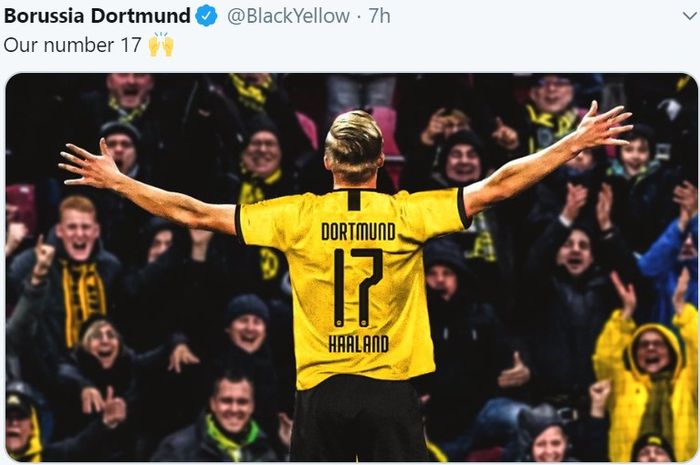 Erling Braut Haaland akan memakai kostum nomor 17 di Borussia Dortmund.