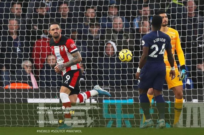 Selebrasi Danny Ings usai menjebol gawang Tottenham Hotspur, pada laga Liga Inggris pekan ke-21, Rabu (1/1/2020)