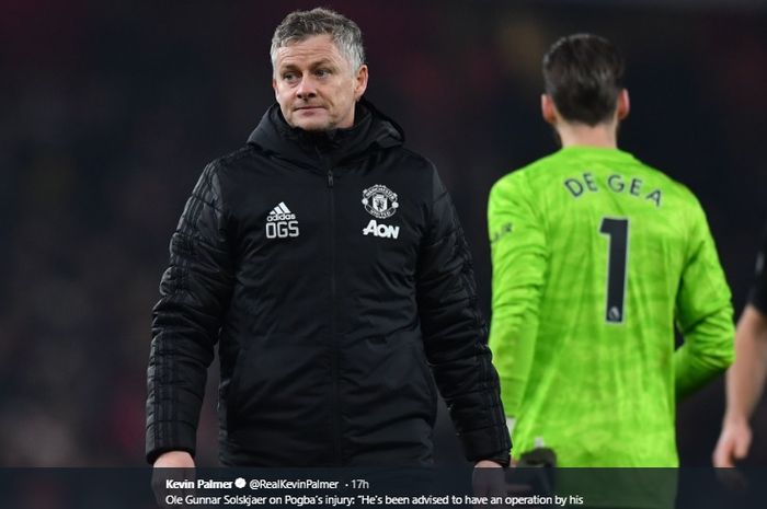 Ekspresi kekecewaan Ole Gunnar Solskjaer usai Manchester United kalah dari Arsenal pada laga pekan ke-21, Rabu (1/1/2020).